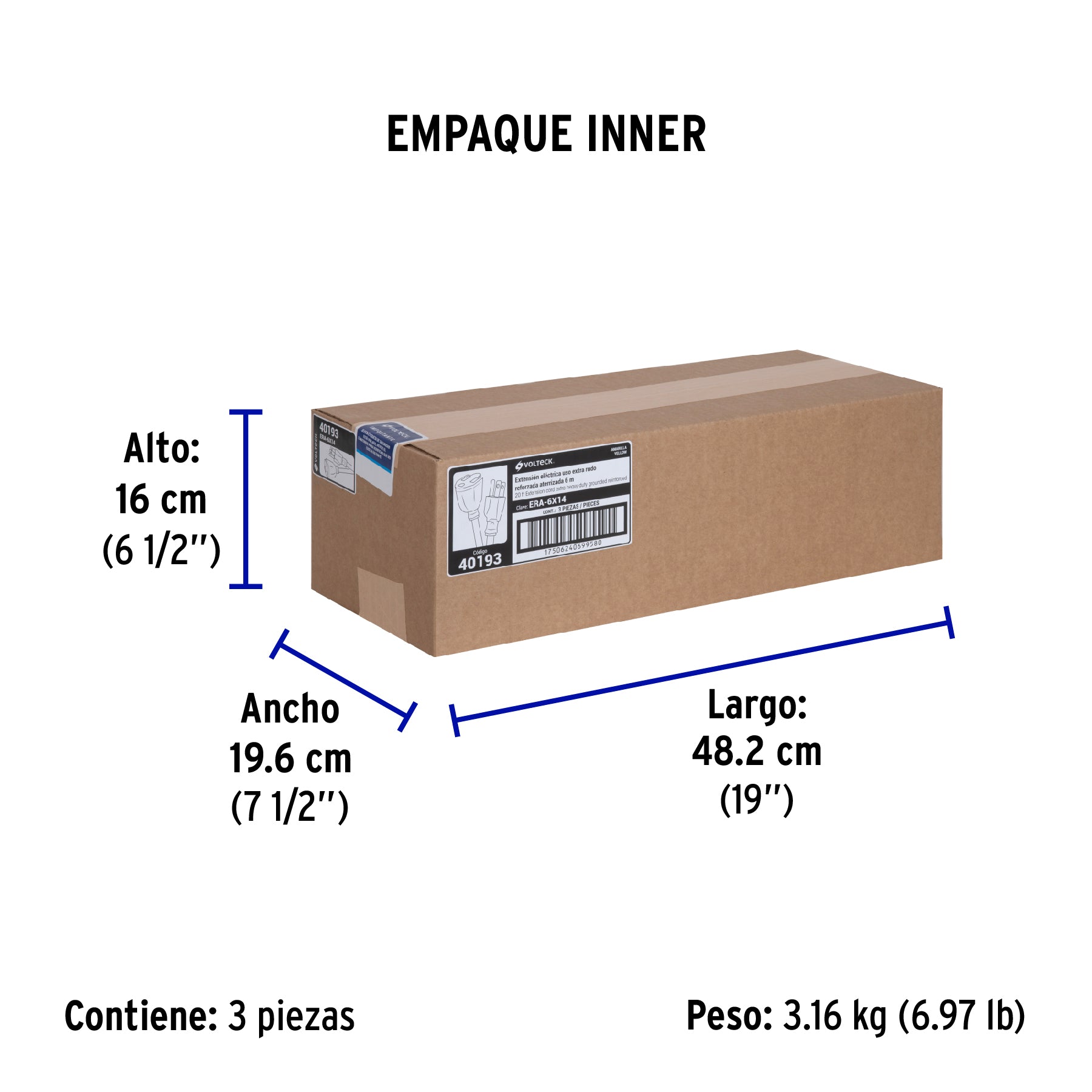 Extensión reforzada aterrizada 6 m calibre 14, Volteck | ERA-6X14 | 40193
