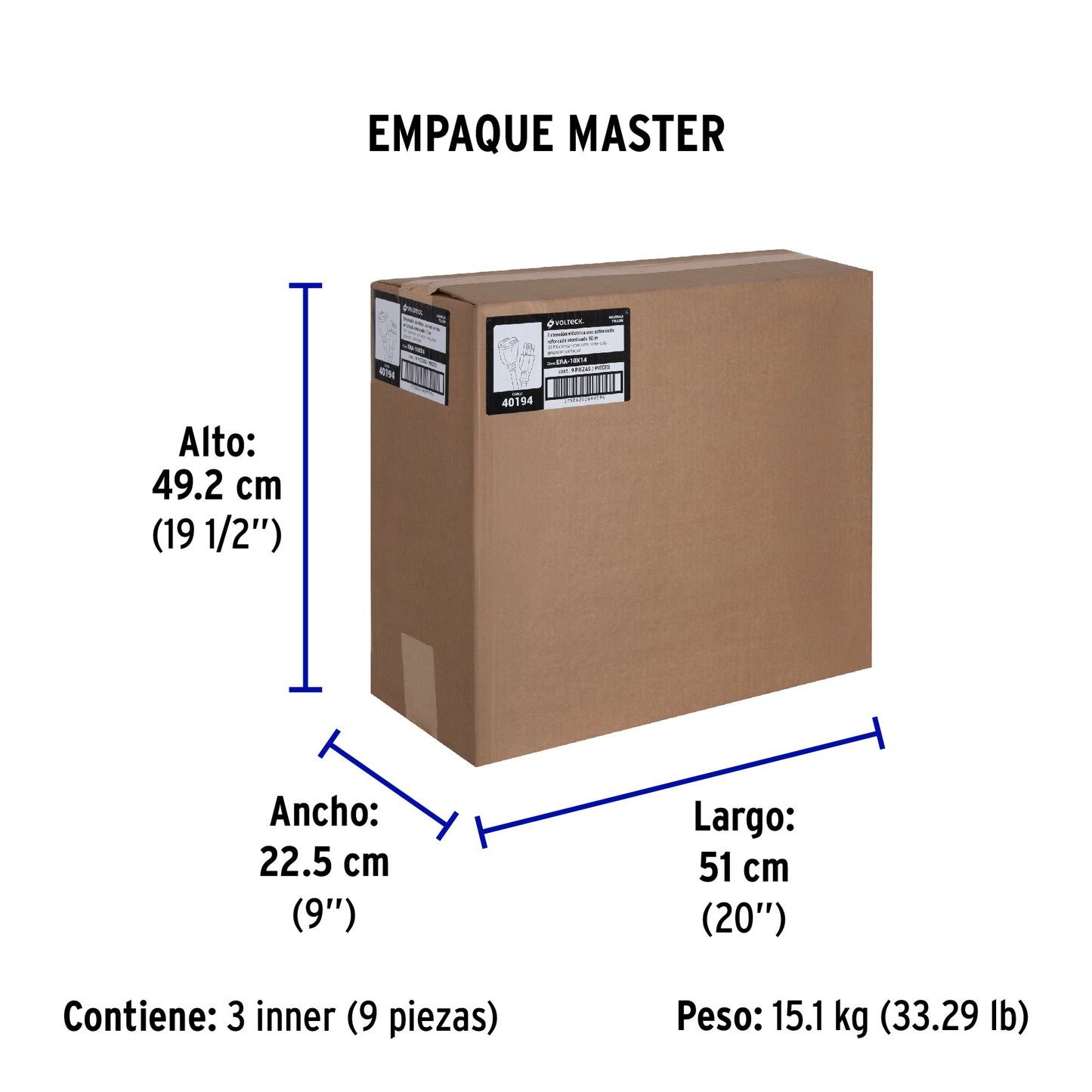 Extensión reforzada aterrizada 10 m calibre 14, Volteck | ERA-10X14 | 40194