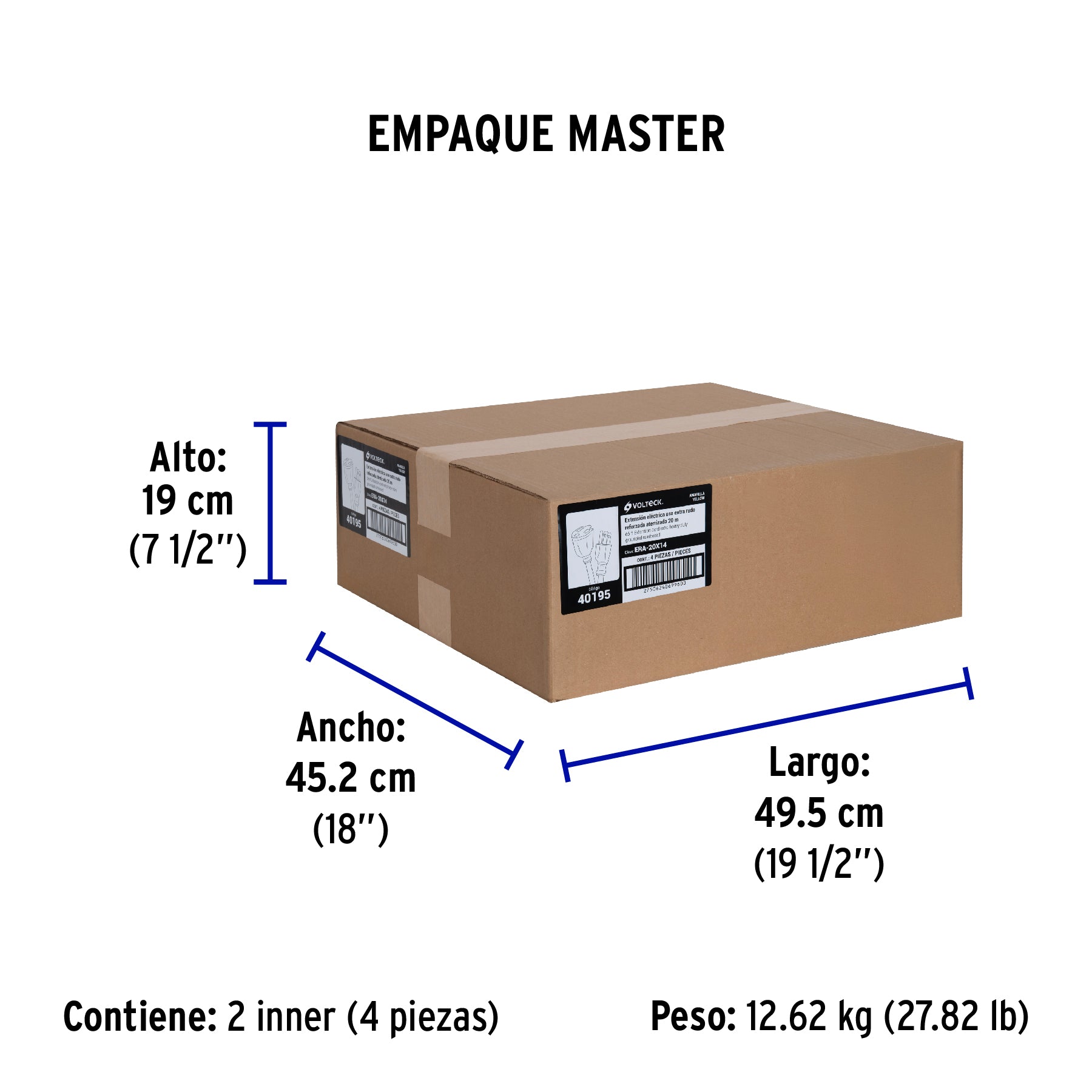 Extensión reforzada aterrizada 20 m calibre 14, Volteck | ERA-20X14 | 40195