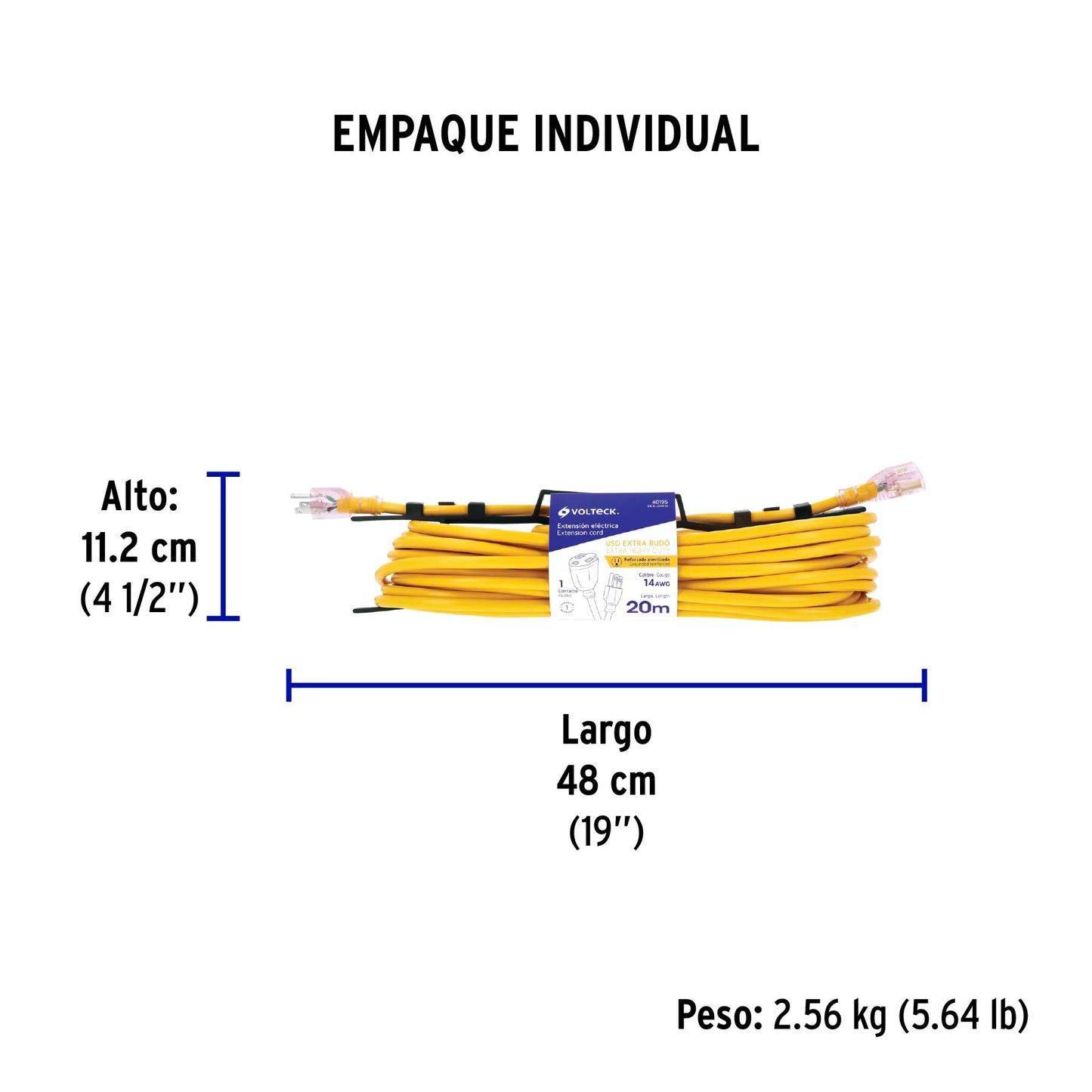 Extensión reforzada aterrizada 20 m calibre 14, Volteck | ERA-20X14 | 40195