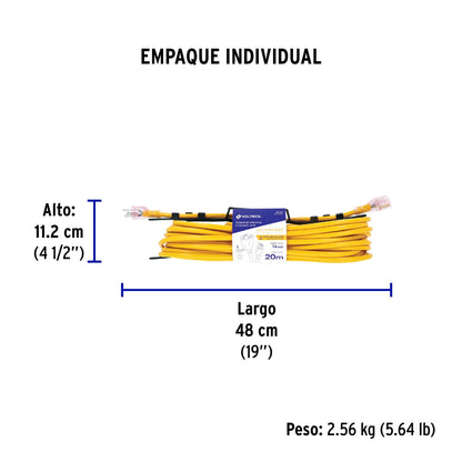 Extensión reforzada aterrizada 20 m calibre 14, Volteck | ERA-20X14 | 40195