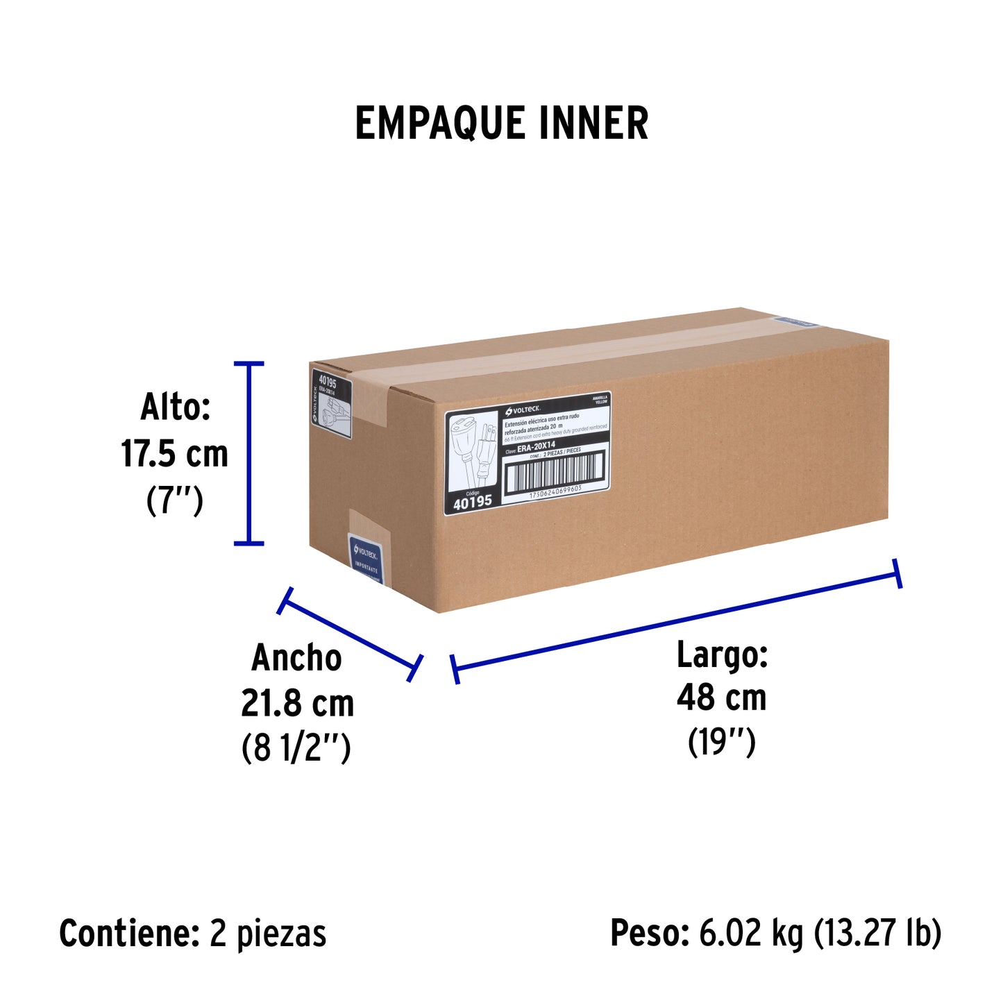 Extensión reforzada aterrizada 20 m calibre 14, Volteck | ERA-20X14 | 40195