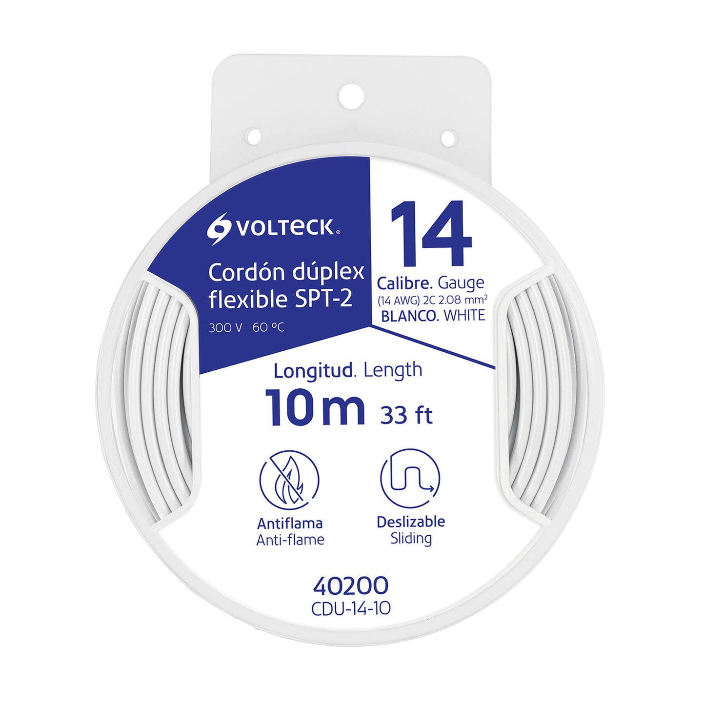 Carrete con 10 m cordón dúplex flexible SPT 14 AWG, Volteck | CDU-14-10 | 40200
