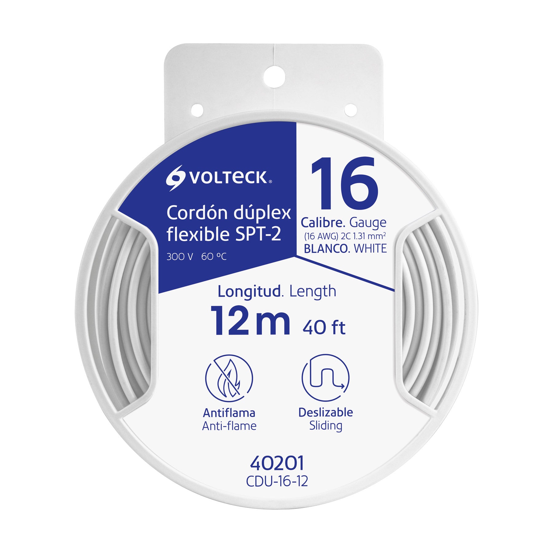 Carrete con 12 m cordón dúplex flexible SPT 16 AWG, Volteck | CDU-16-12 | 40201