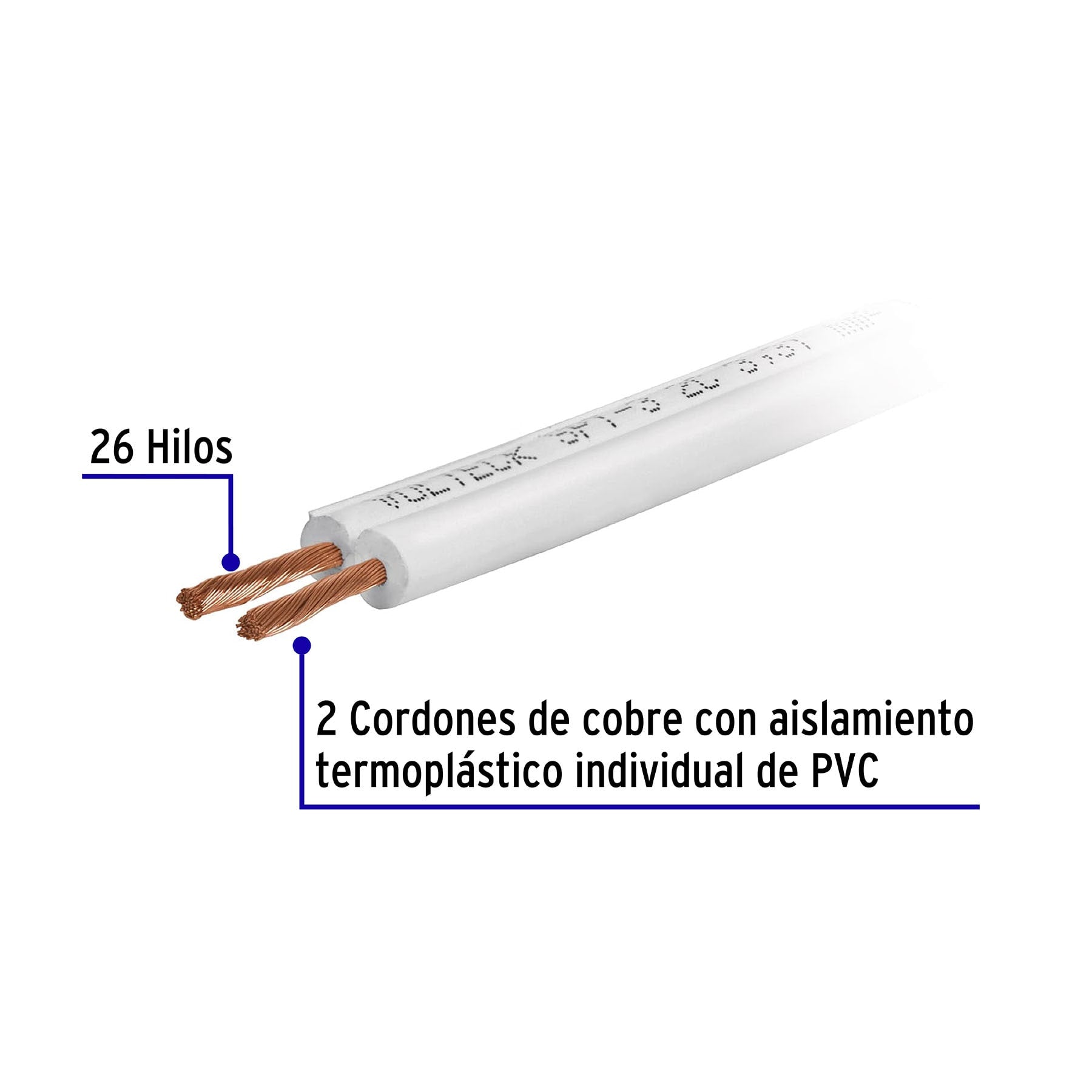 Carrete con 12 m cordón dúplex flexible SPT 16 AWG, Volteck | CDU-16-12 | 40201