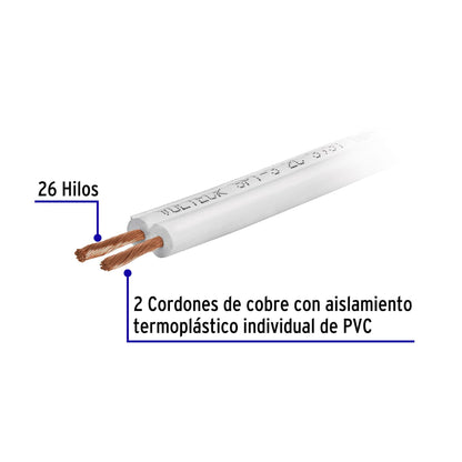 Carrete con 12 m cordón dúplex flexible SPT 16 AWG, Volteck | CDU-16-12 | 40201