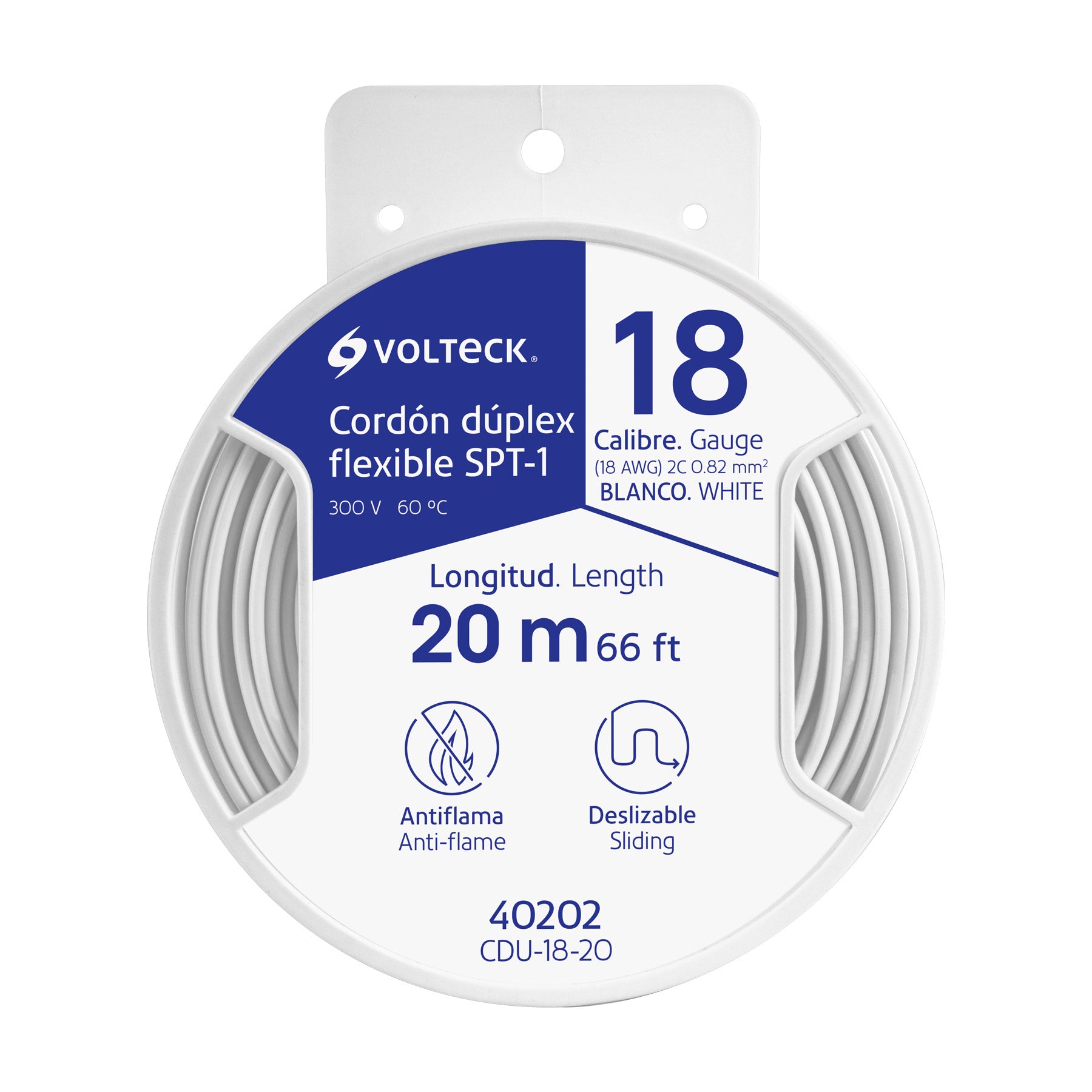 Carrete con 20 m cordón dúplex flexible SPT 18 AWG, Volteck | CDU-18-20 | 40202