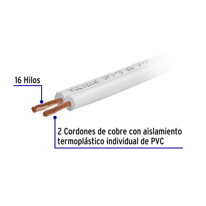Carrete con 20 m cordón dúplex flexible SPT 18 AWG, Volteck | CDU-18-20 | 40202