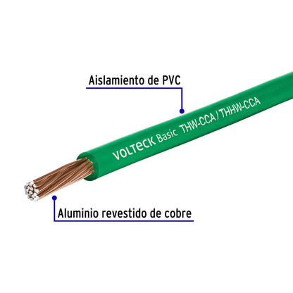 Rollo de 100 metros de cable THW CCA 14 AWG verde, Basic | CCA-14V | 40219