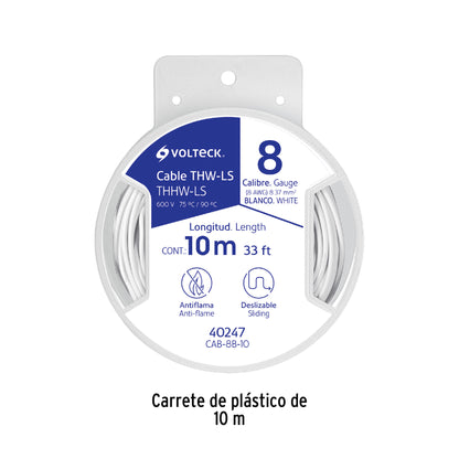 Carrete con 10 m de cable THHW-LS 8 AWG blanco, Volteck | CAB-8B-10 | 40247
