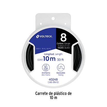 Carrete con 10 m de cable THHW-LS 8 AWG negro, Volteck | CAB-8N-10 | 40248