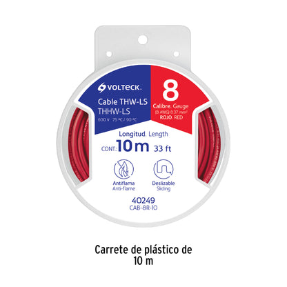 Carrete con 10 m de cable THHW-LS 8 AWG rojo, Volteck | CAB-8R-10 | 40249