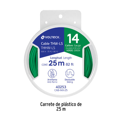Carrete con 25 m de cable THHW-LS 14 AWG verde, Volteck | CAB-14V-25 | 40253