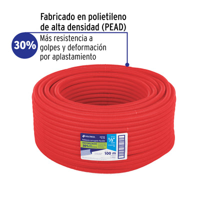 Metro de poliducto 1/2' corrugado flex. reforz. s/guía, 100m | PF-1/2R | 40738