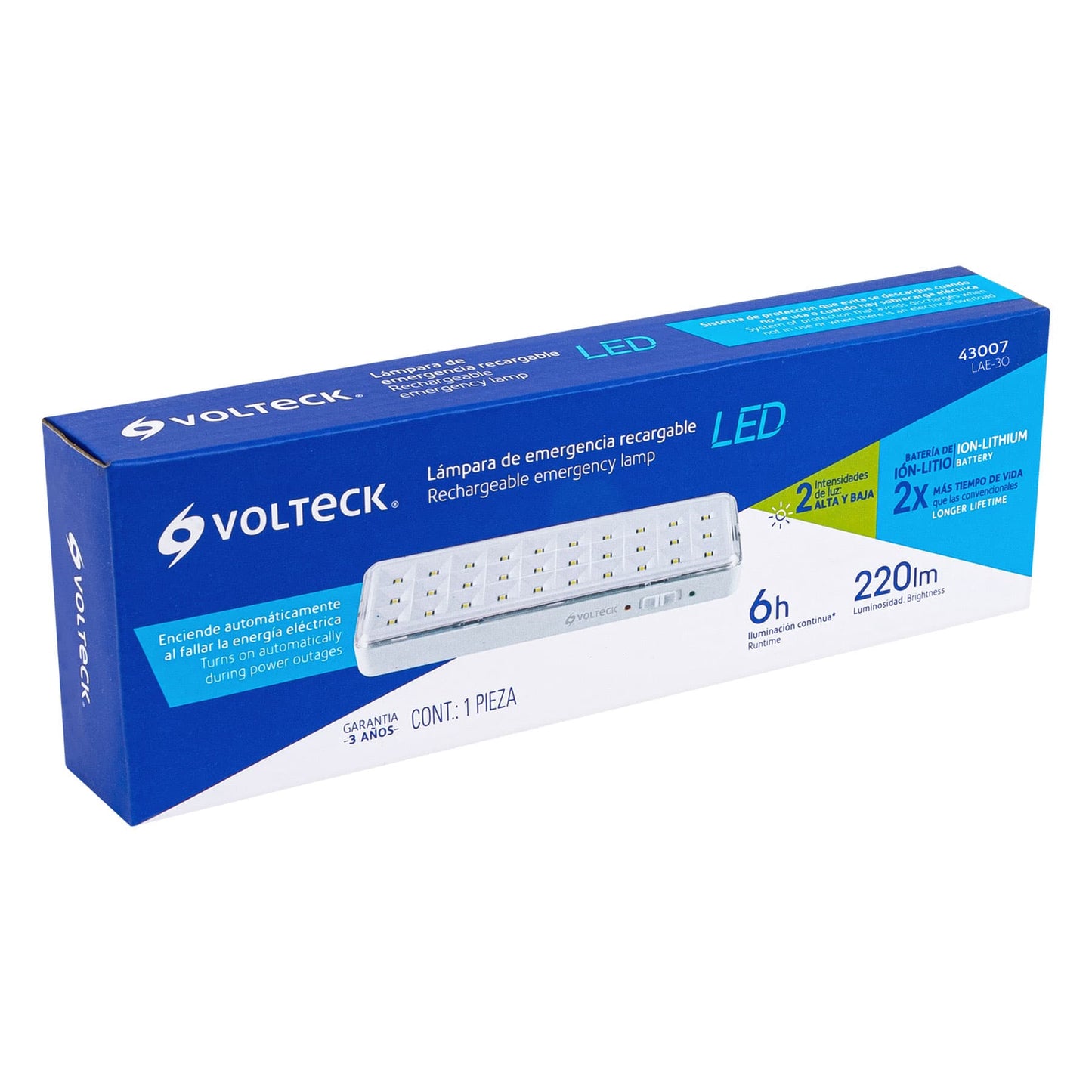 Lámpara de emergencia de 30 Leds, 220 lm recargable, Volteck | LAE-30 | 43007