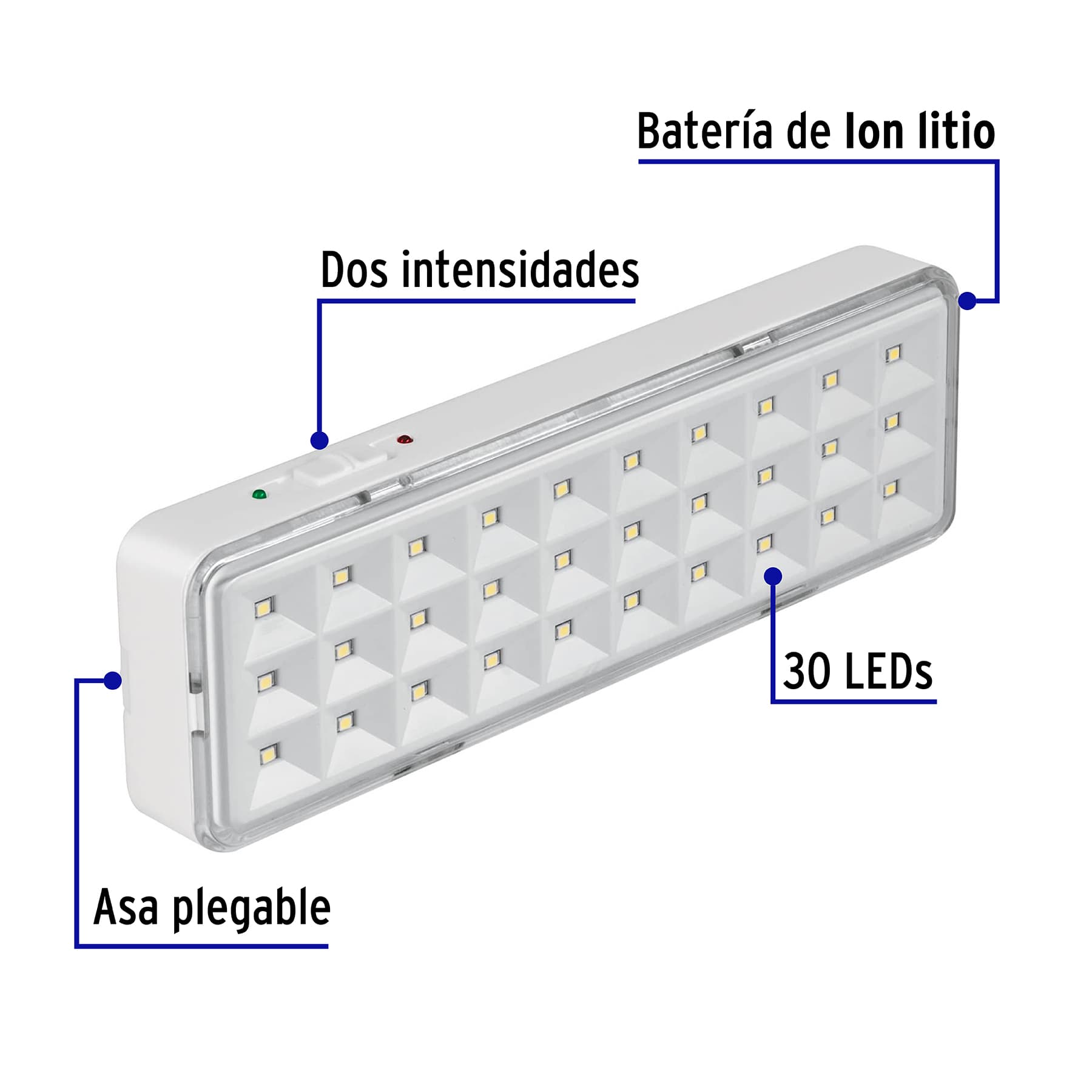 Lámpara de emergencia de 30 Leds, 220 lm recargable, Volteck | LAE-30 | 43007