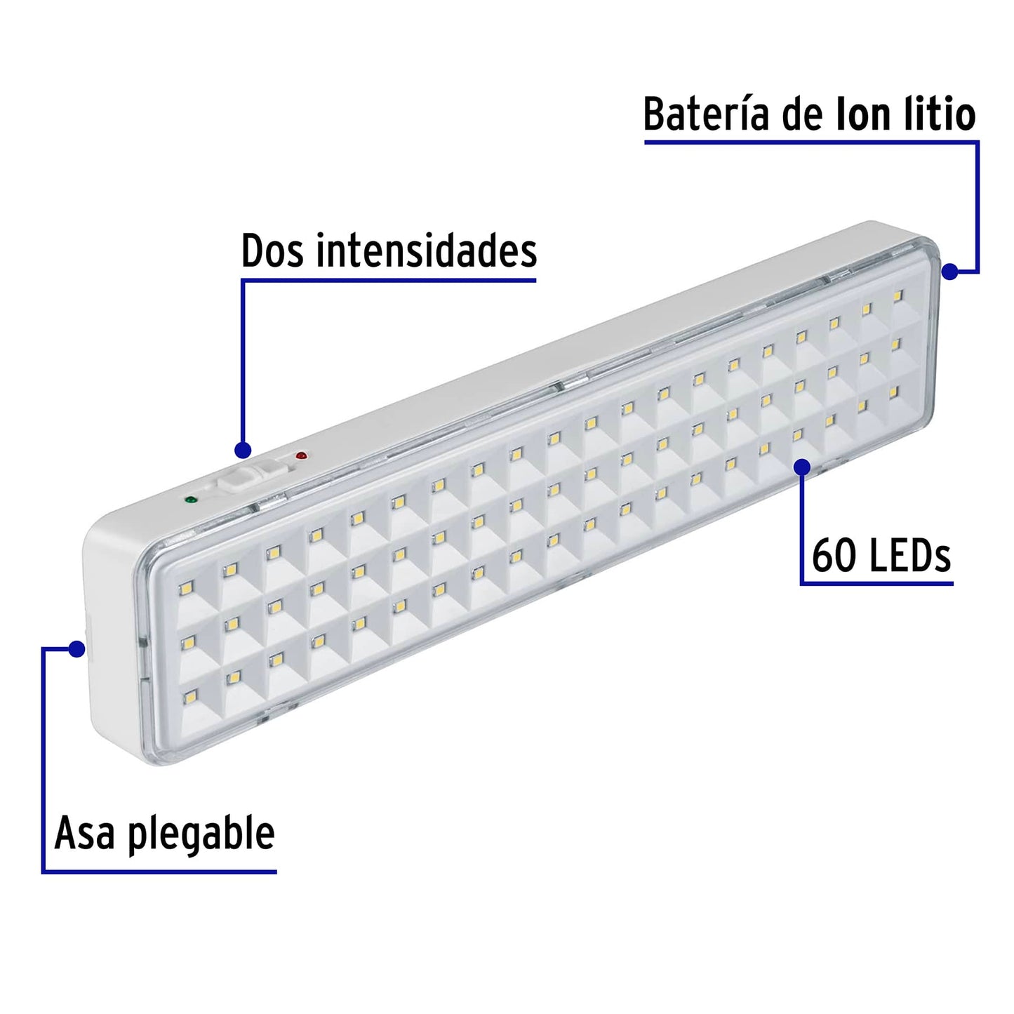 Lámpara de emergencia de 60 Leds 300 lm recargable, Volteck | LAE-60 | 43008