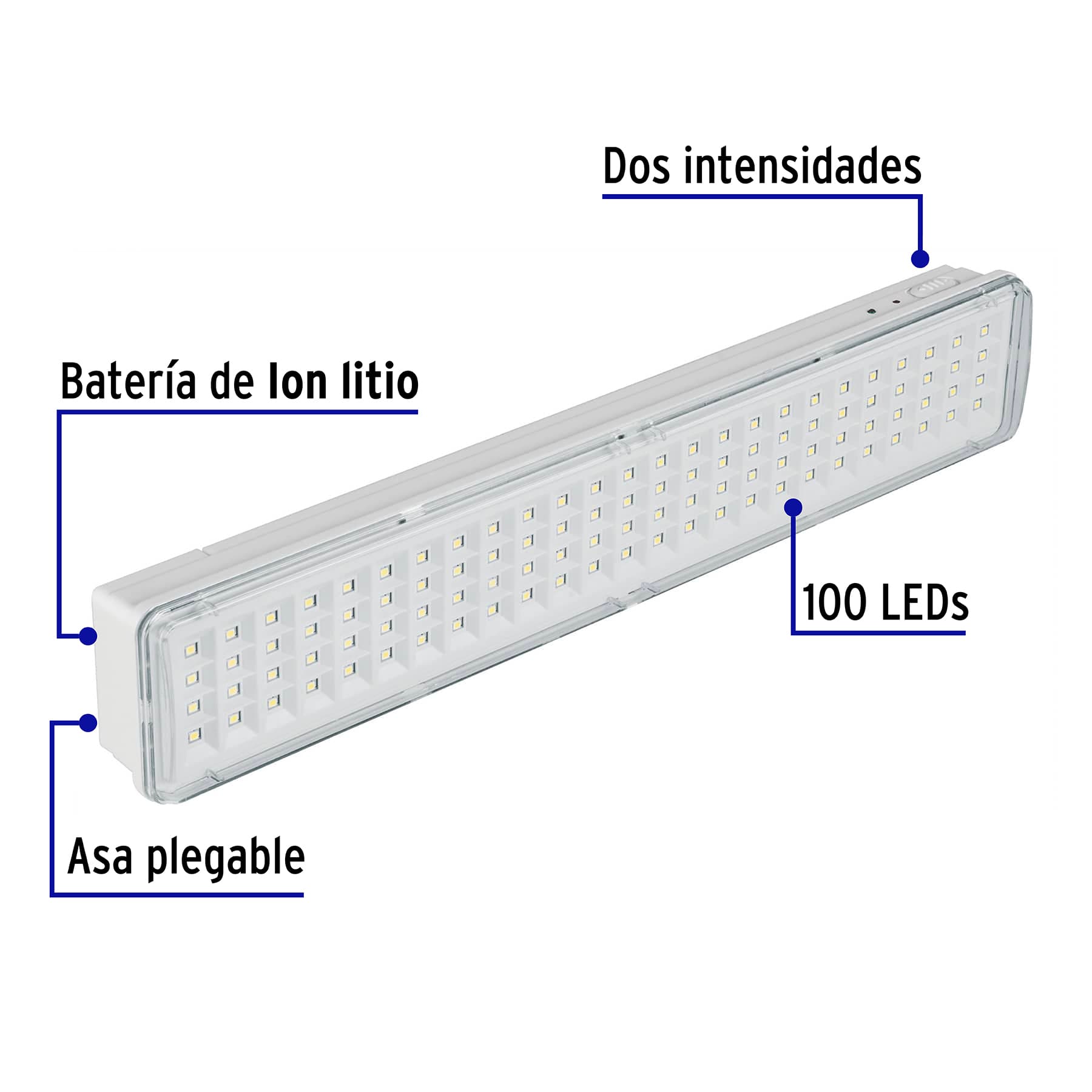 Lámpara de emergencia de 100 Leds 500 lm recargable, Volteck | LAE-100 | 43009