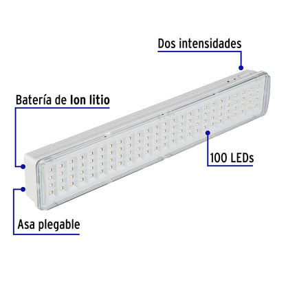 Lámpara de emergencia de 100 Leds 500 lm recargable, Volteck | LAE-100 | 43009