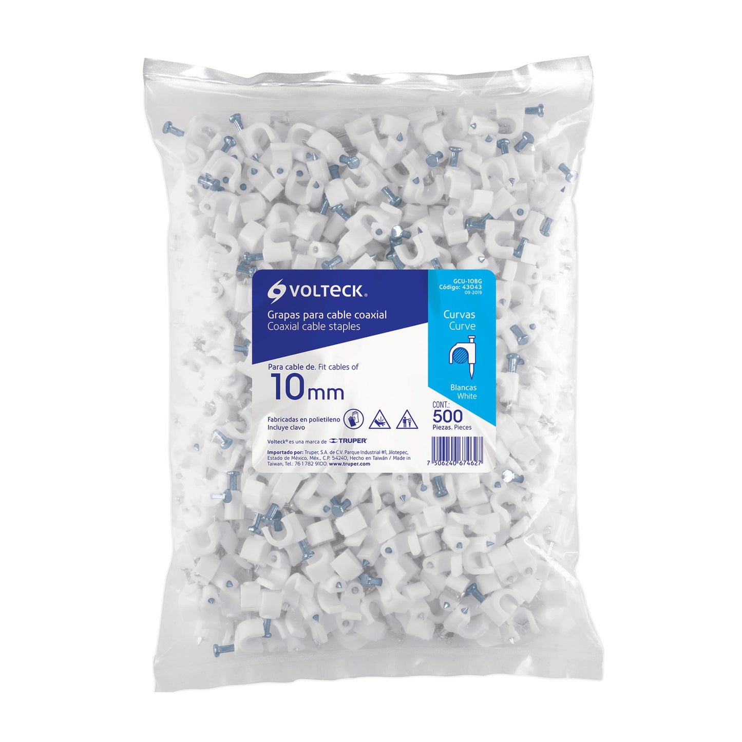 Bolsa con 500 grapas blancas de 10 mm para cable redondo | GCU-10BG | 43043