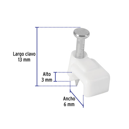Bolsa con 500 grapas blancas de 3 X 6 mm para cable plano | GPL-5BG | 43044