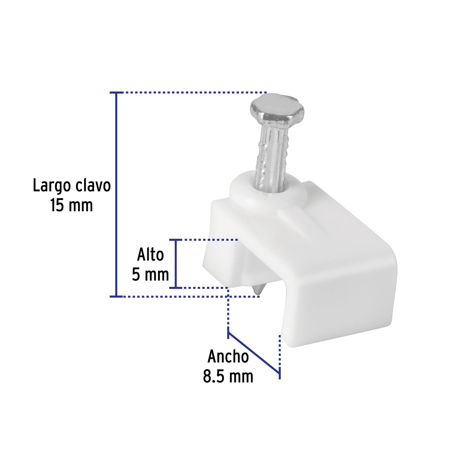 Bolsa con 500 grapas blancas de 5 X 8.5 mm para cable plano | GPL-8BG | 43045