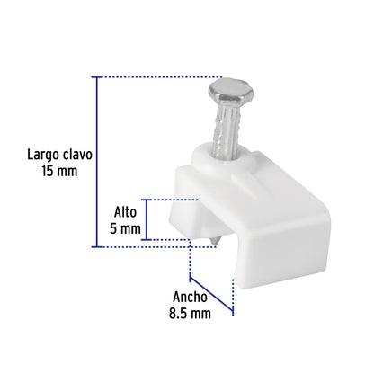 Bolsa con 500 grapas blancas de 5 X 8.5 mm para cable plano | GPL-8BG | 43045