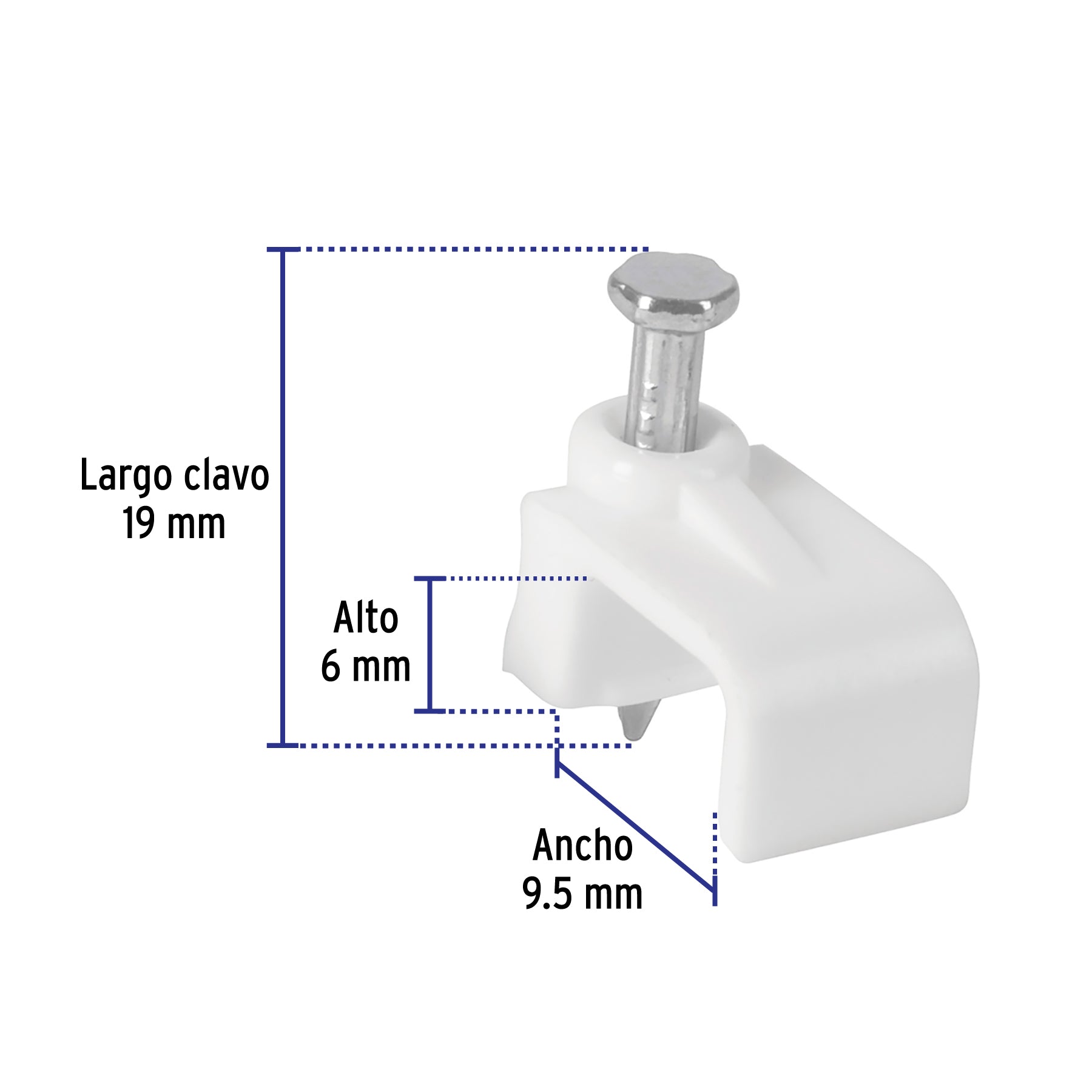 Bolsa con 500 grapas blancas de 6 x 9.5 mm para cable plano | GPL-10BG | 43046