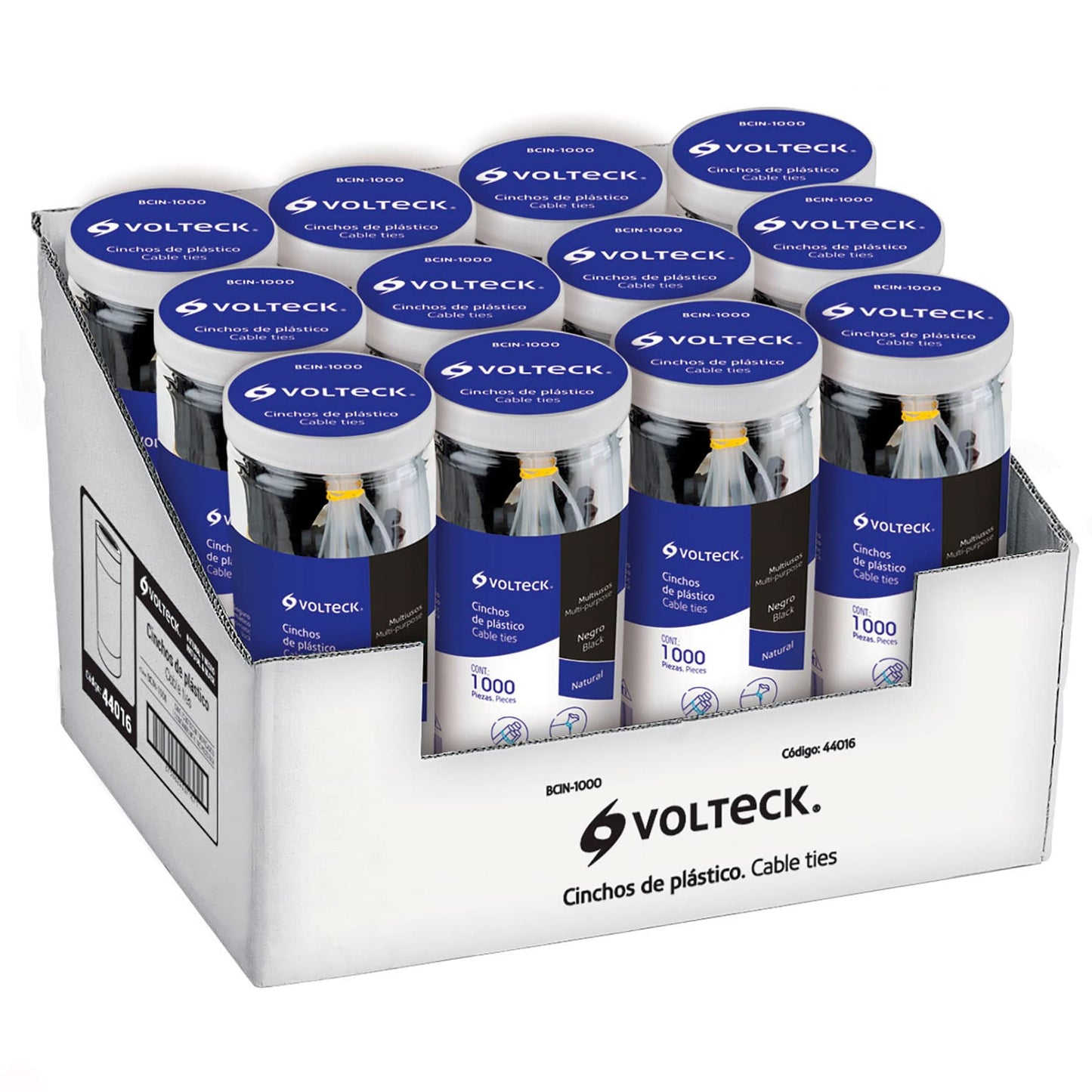 Bote con 1000 cinchos plásticos negros y naturales, Volteck | BCIN-1000 | 44016