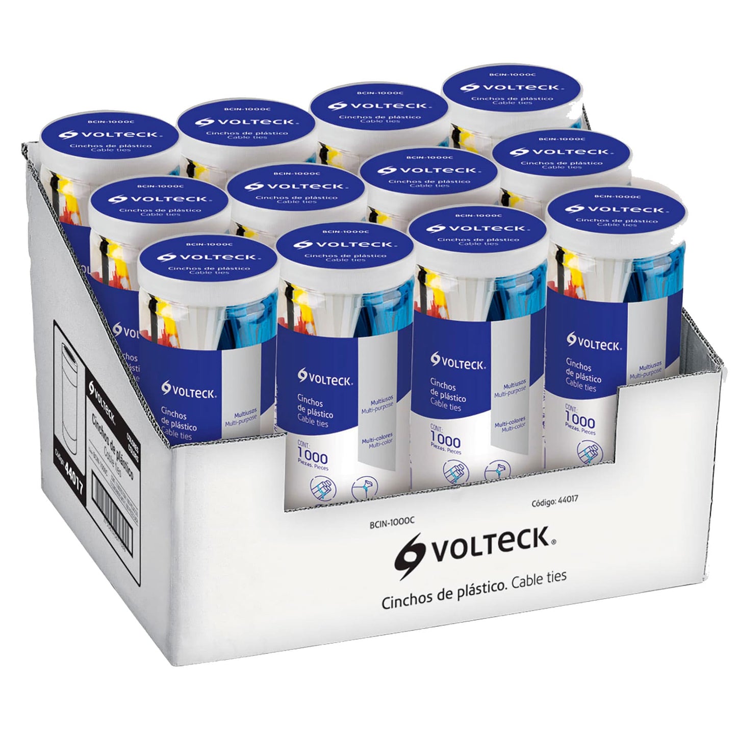 Bote con 1000 cinchos plásticos en colores surtidos, Volteck | BCIN-1000C | 44017