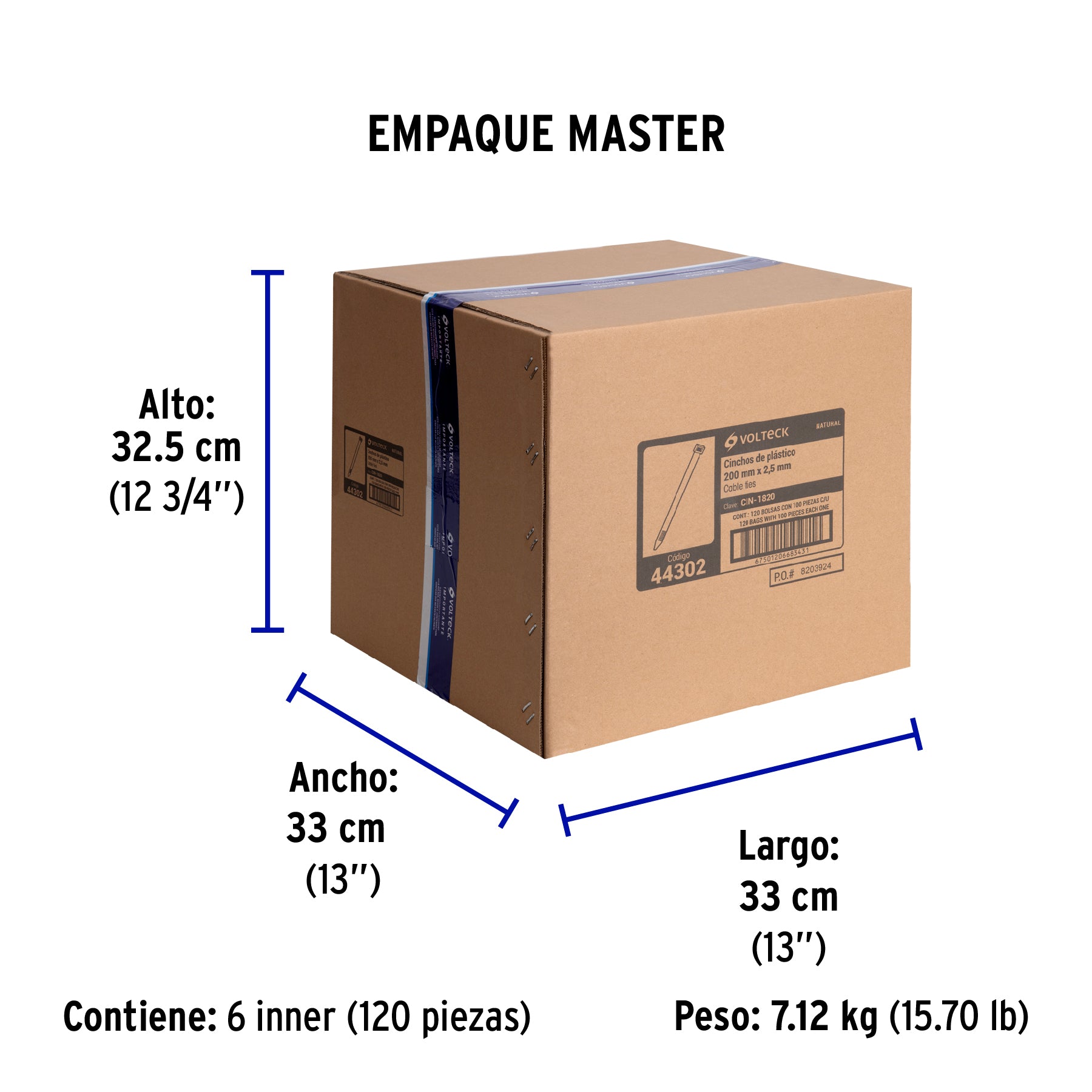 Bolsa con 100 cinchos plásticos 18 lb, 200x2.5 mm, naturales | CIN-1820 | 44302