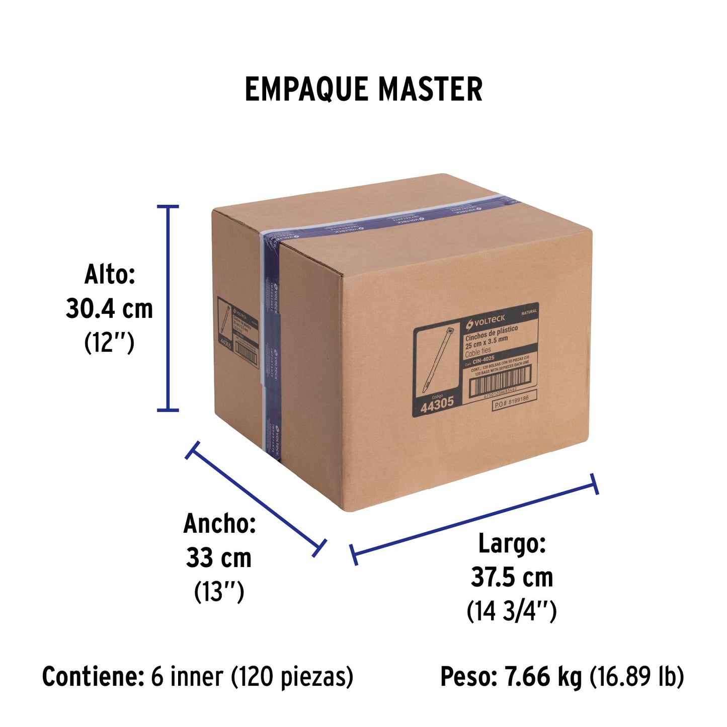 Bolsa con 50 cinchos plásticos 40 lb, 250x3.5 mm, naturales | CIN-4025 | 44305