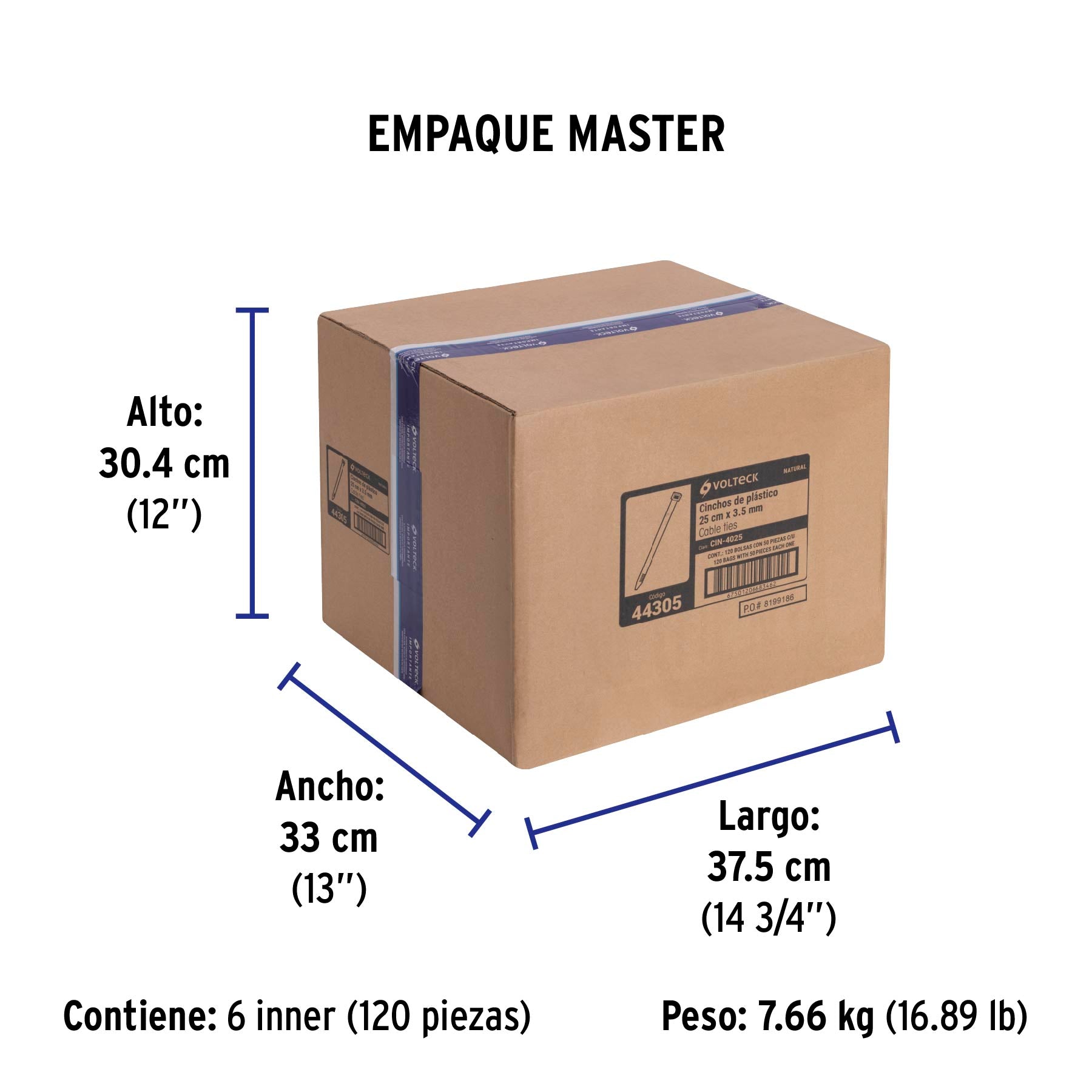 Bolsa con 50 cinchos plásticos 40 lb, 250x3.5 mm, naturales | CIN-4025 | 44305