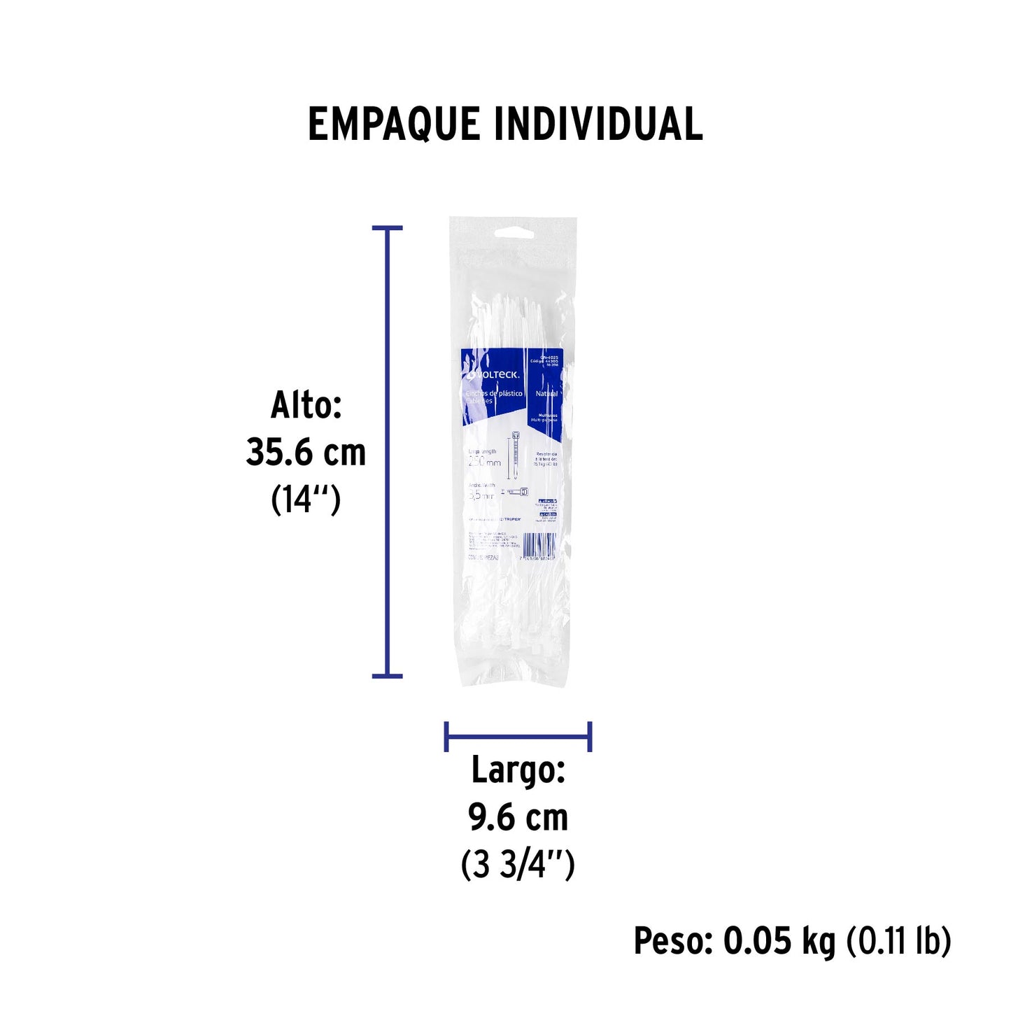 Bolsa con 50 cinchos plásticos 40 lb, 250x3.5 mm, naturales | CIN-4025 | 44305