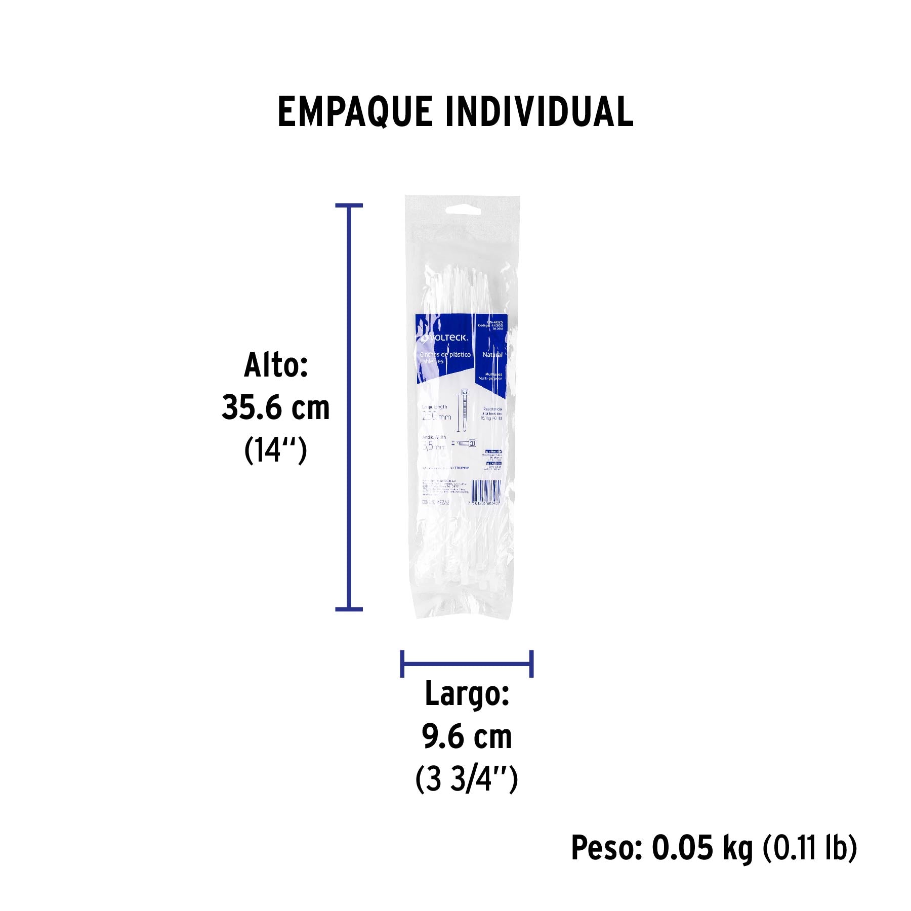 Bolsa con 50 cinchos plásticos 40 lb, 250x3.5 mm, naturales | CIN-4025 | 44305