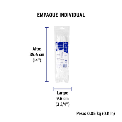 Bolsa con 50 cinchos plásticos 40 lb, 250x3.5 mm, naturales | CIN-4025 | 44305