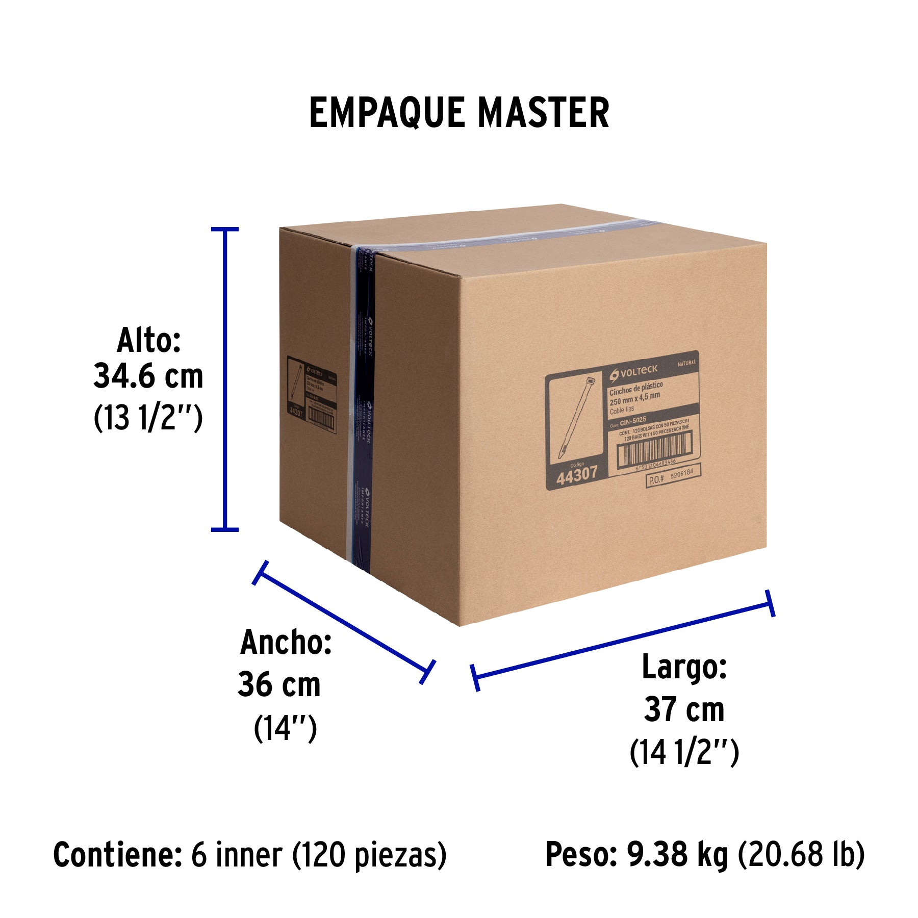 Bolsa con 50 cinchos plásticos 50 lb, 250x4.5 mm, naturales | CIN-5025 | 44307