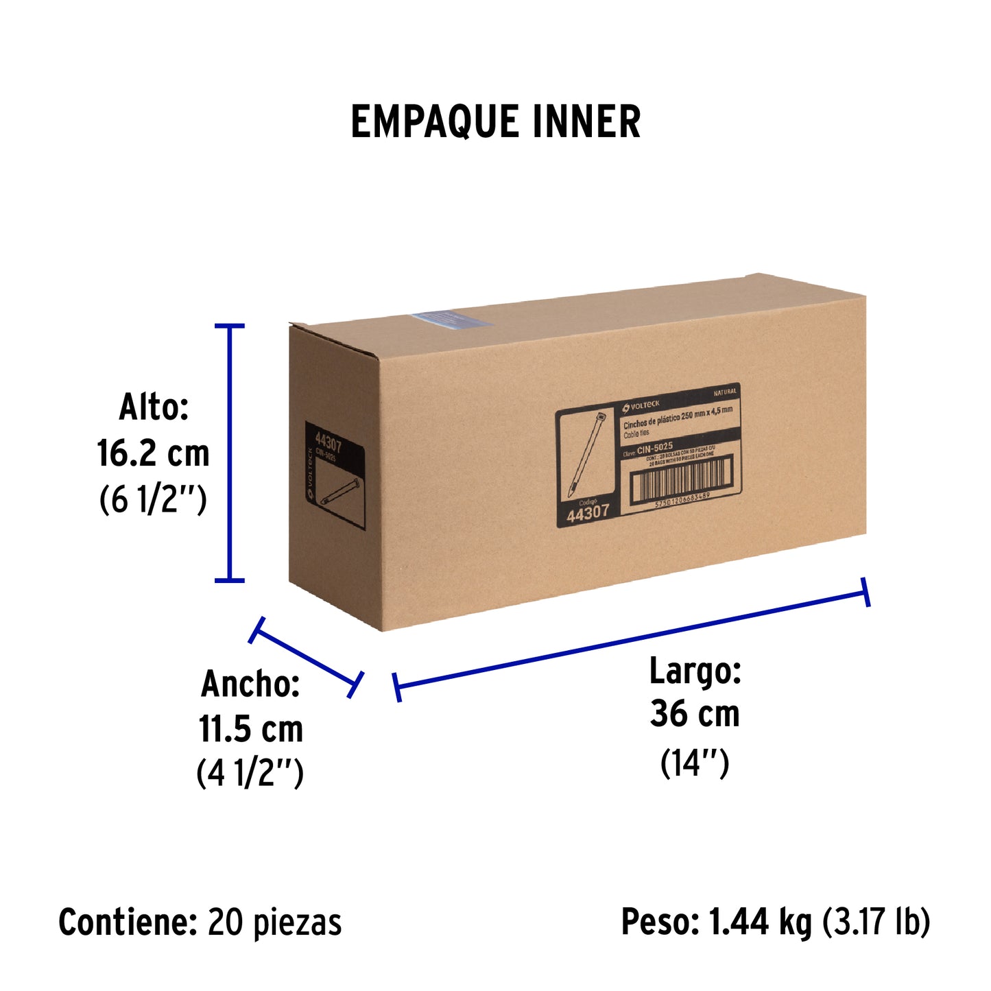 Bolsa con 50 cinchos plásticos 50 lb, 250x4.5 mm, naturales | CIN-5025 | 44307