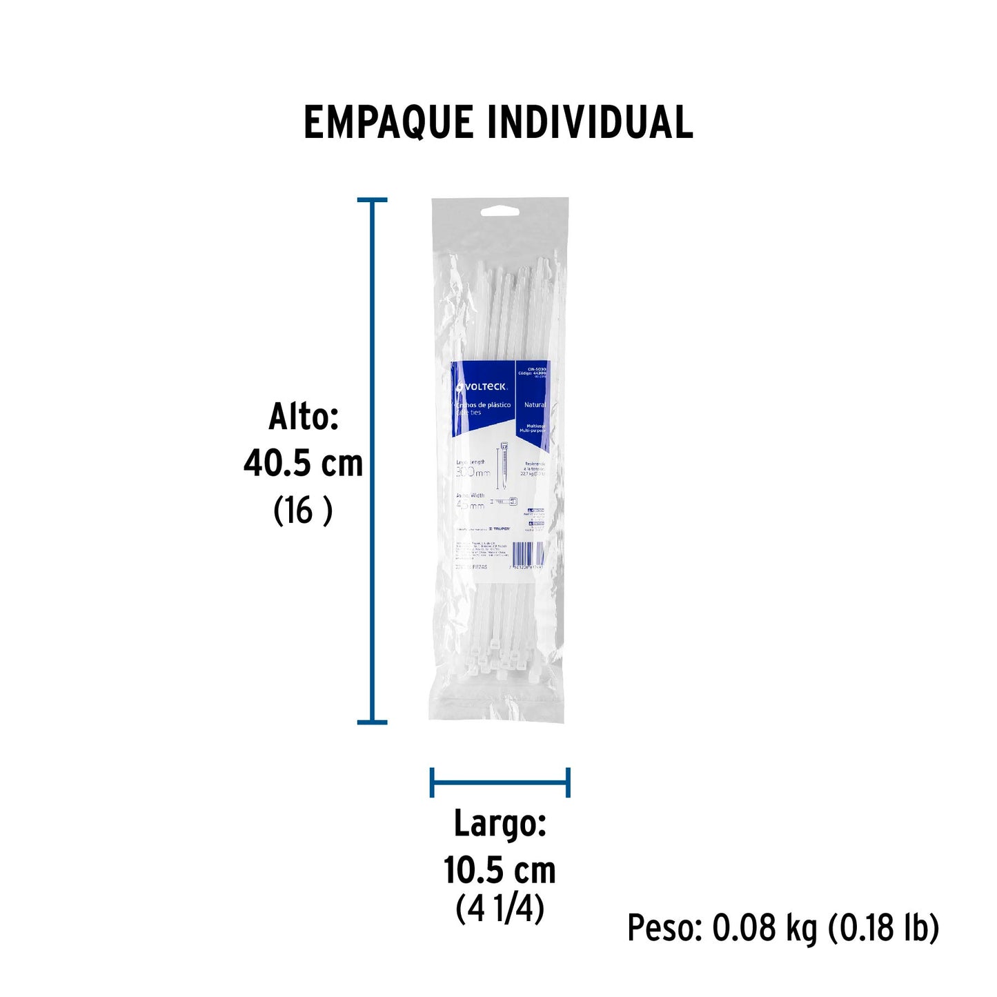Bolsa con 50 cinchos plásticos 50 lb, 300x4.5 mm, naturales | CIN-5030 | 44308