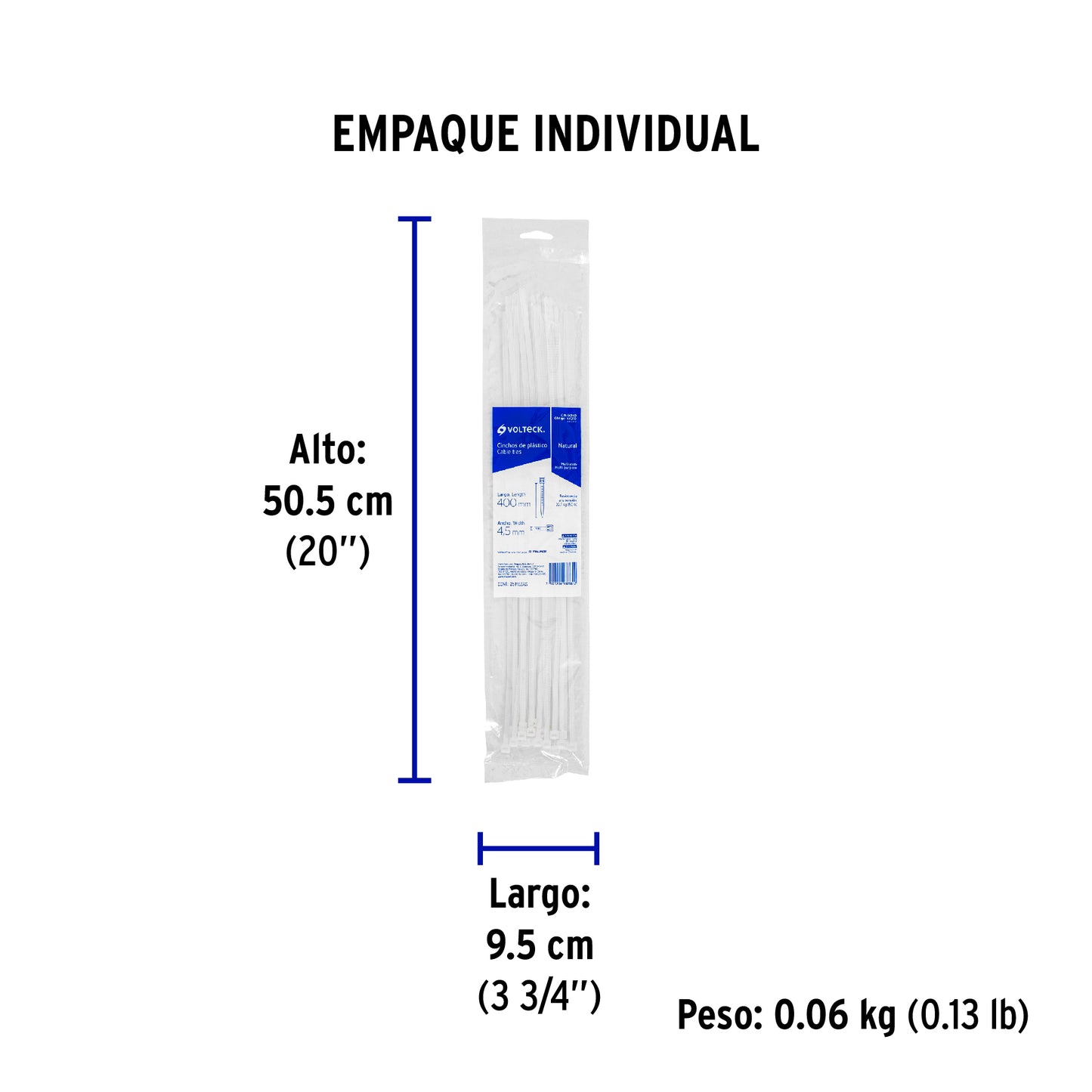 Bolsa con 25 cinchos plásticos 50 lb, 400x4.5 mm, naturales | CIN-5040 | 44310