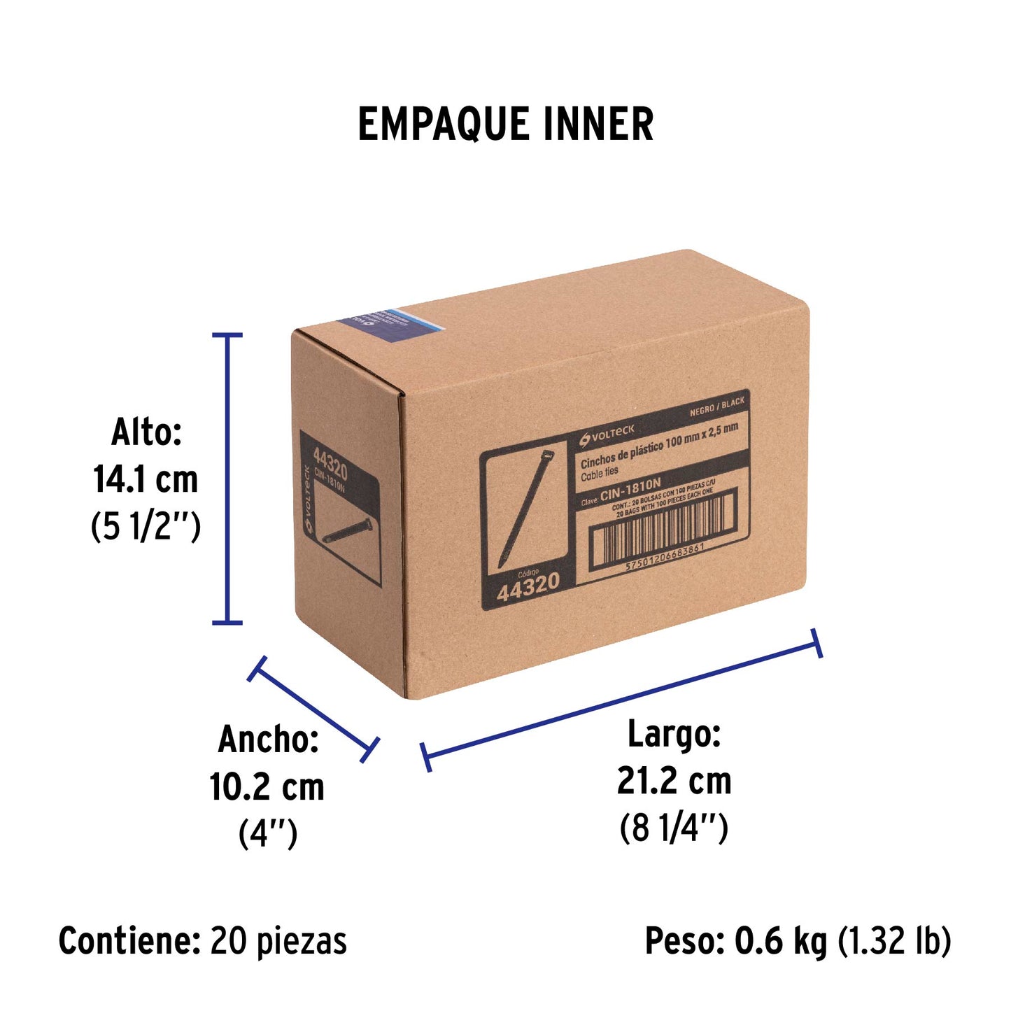 Bolsa con 100 cinchos plásticos 18 lb, 100x2.5 mm, negros | CIN-1810N | 44320