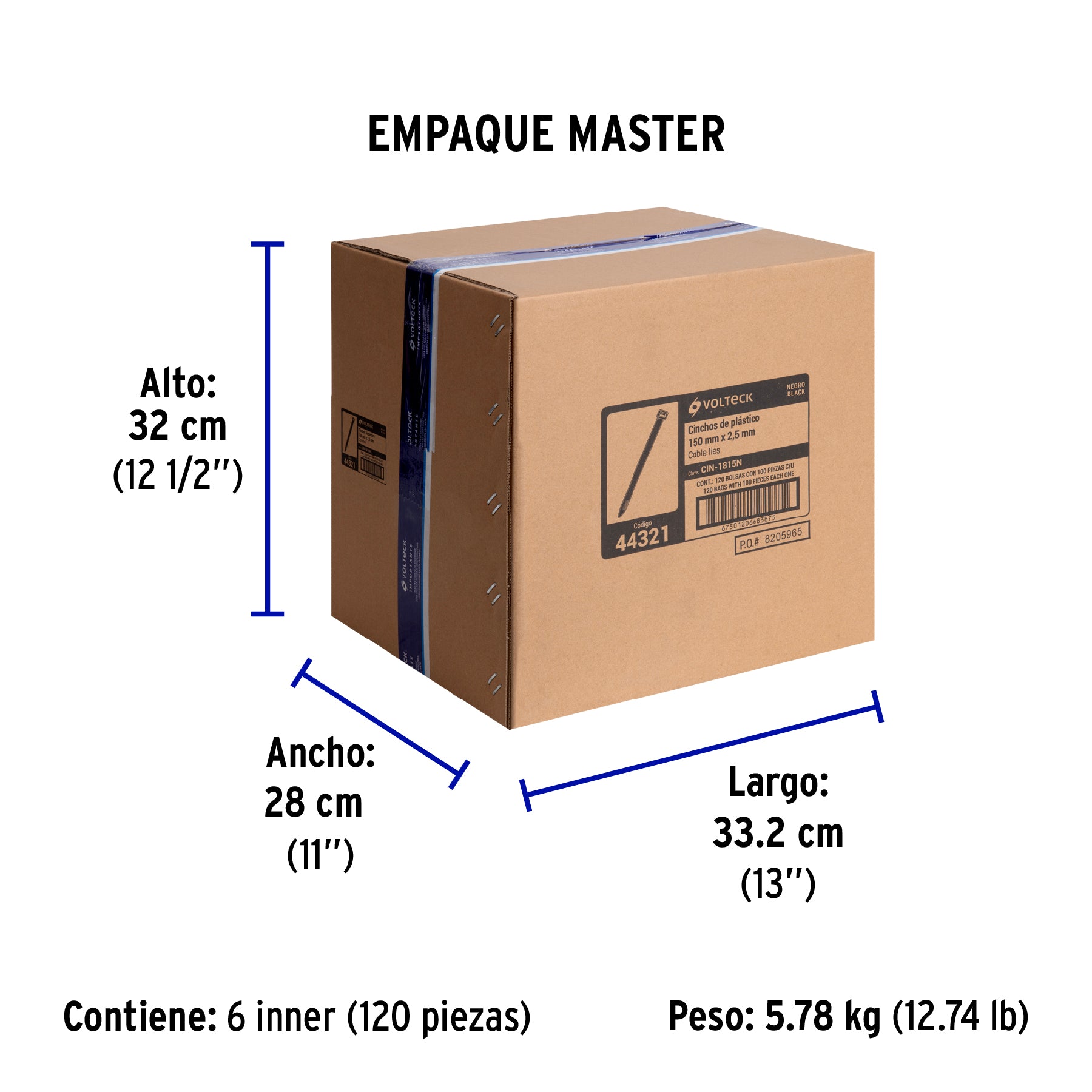 Bolsa con 100 cinchos plásticos 18 lb, 150x2.5 mm, negros | CIN-1815N | 44321