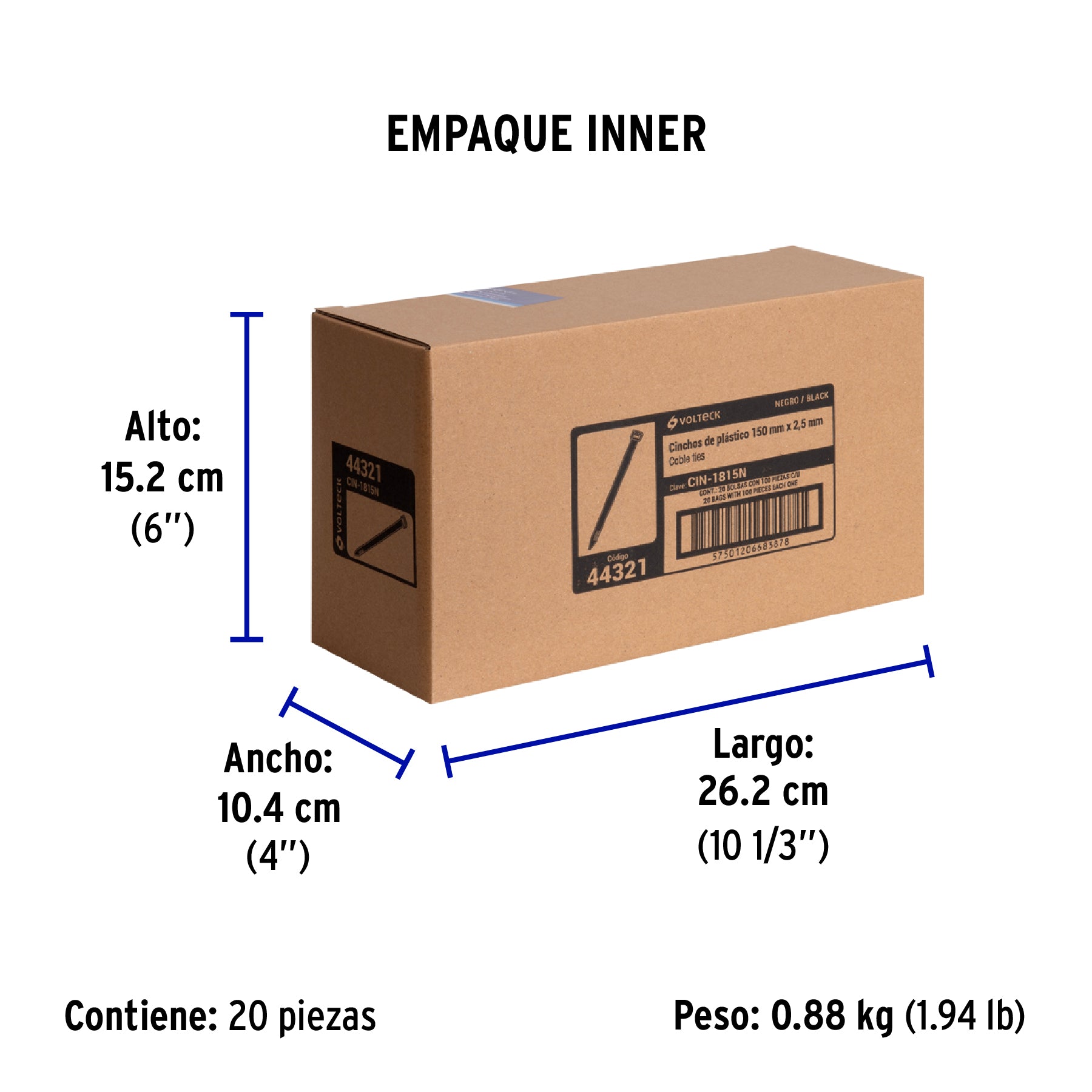 Bolsa con 100 cinchos plásticos 18 lb, 150x2.5 mm, negros | CIN-1815N | 44321