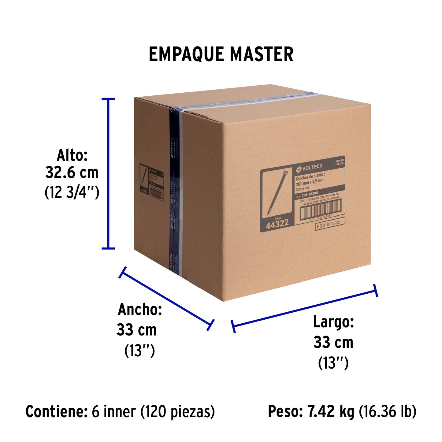 Bolsa con 100 cinchos plásticos 18 lb, 200x2.5 mm, negros | CIN-1820N | 44322