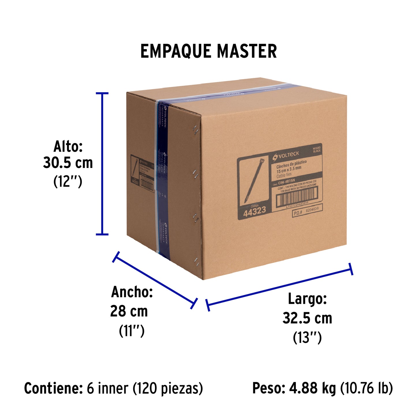 Bolsa con 50 cinchos plásticos 40 lb, 150x3.5 mm, negros | CIN-4015N | 44323