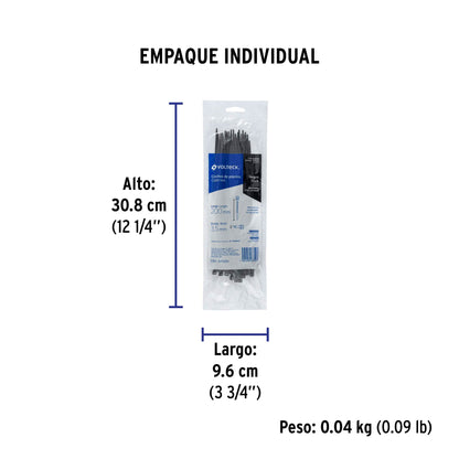 Bolsa con 50 cinchos plásticos 40 lb, 200x3.5 mm, negros | CIN-4020N | 44324