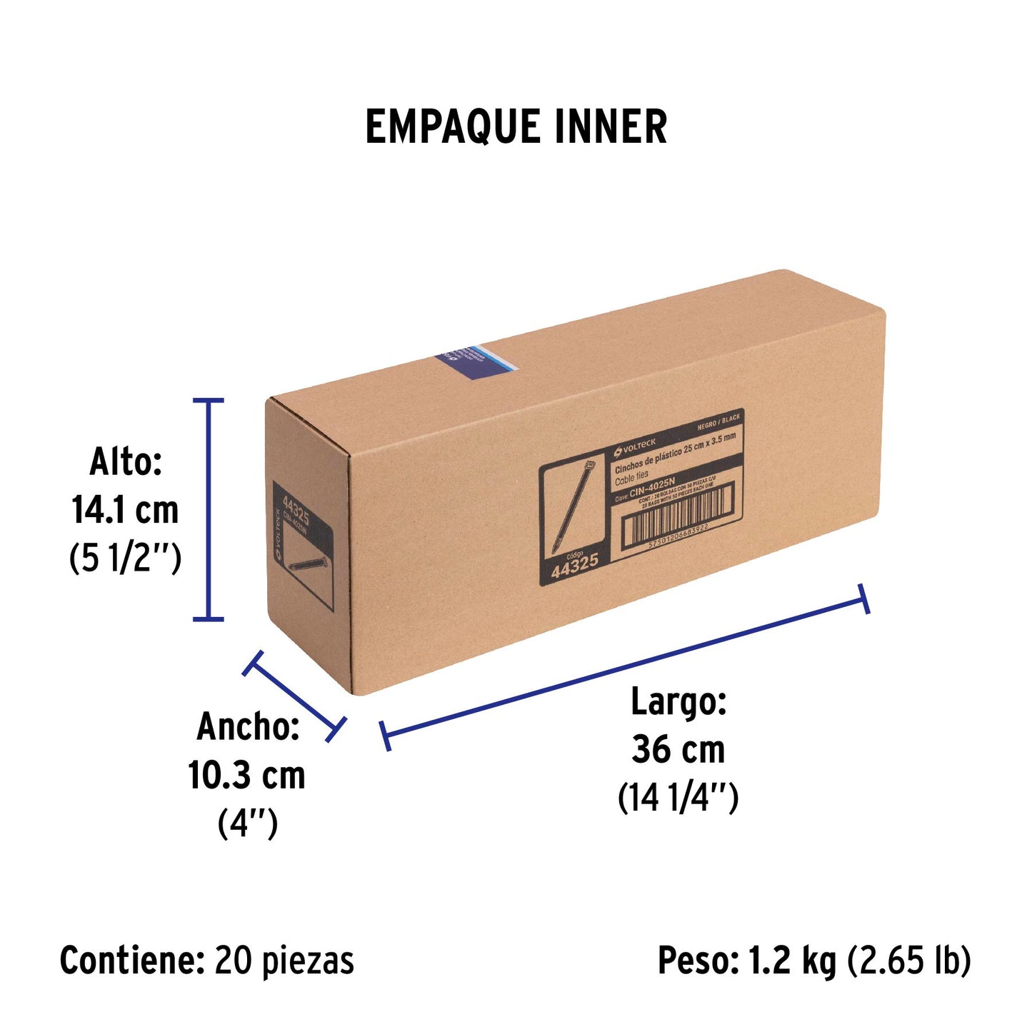 Bolsa con 50 cinchos plásticos 40 lb, 250x3.5 mm, negros | CIN-4025N | 44325