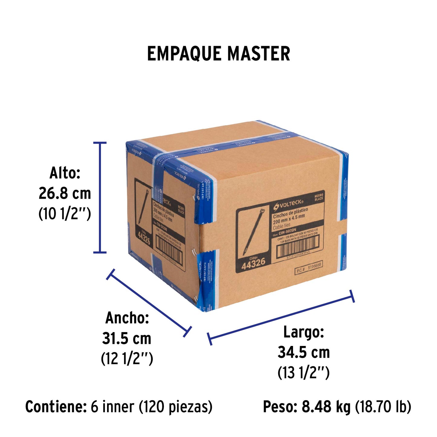 Bolsa con 50 cinchos plásticos 50 lb, 200x4.5 mm, negros | CIN-5020N | 44326