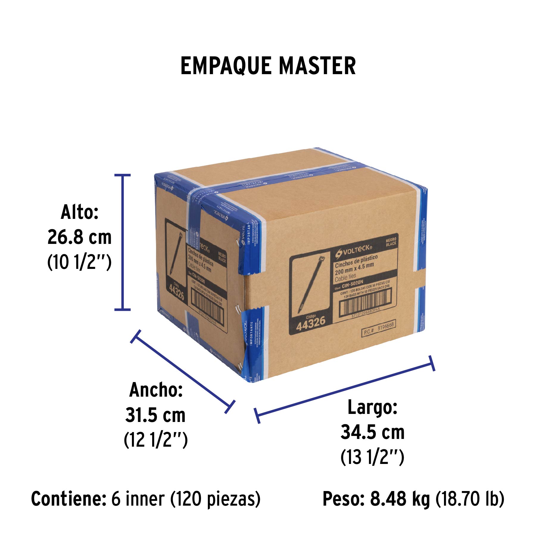 Bolsa con 50 cinchos plásticos 50 lb, 200x4.5 mm, negros | CIN-5020N | 44326