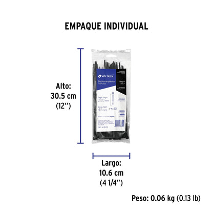 Bolsa con 50 cinchos plásticos 50 lb, 200x4.5 mm, negros | CIN-5020N | 44326